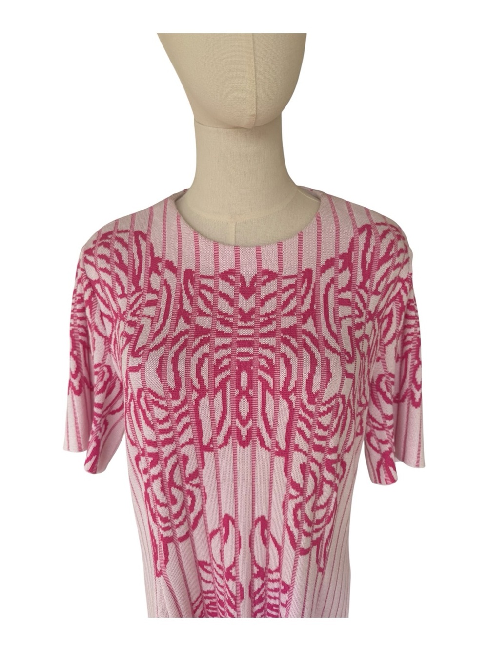 NWT Ming Wang Pink Jacquard Rib Knit Midi Dress Size Medium - Picture 5 of 7